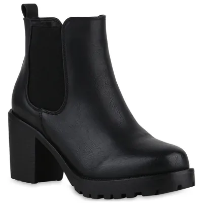 Produktbild von VAN HILL Damen Stiefeletten Chelsea Boots Profilsohle Blockabsatz Schuhe 902286, Farbe: Schwarz, Größe: 41