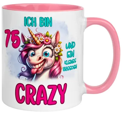 Produktbild von Tasse 75. Geburtstag Frau – „Ich bin 75 und ein kleines bisschen Crazy“ – Geschenk zum Geburtstag Frauen
