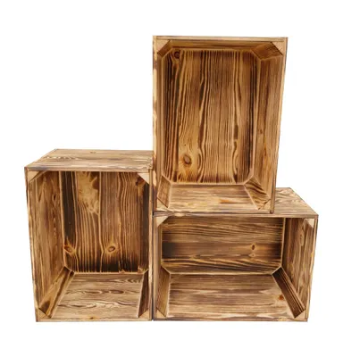 Obrázek produktu pro Přepravka na ovoce 40x30x24 cm komplet 3 ks – dřevěná bedýnka jako botník – opálená