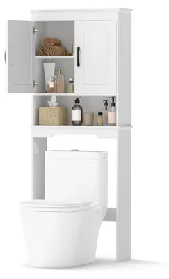 Produktbild von Toilettenschrank, Überbauschrank mit Doppeltüren, Offenem Regal & 5-stufig verstellbarem Innenregal, Badezimmerschrank über der Toilette, für Badezimmer und Waschraum 63 x 24 x 168 cm