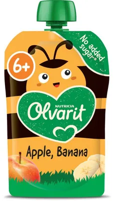 Obrázek produktu pro Olvarit Knijpfruit Jablko Banán 6+ měsíců 100g – ovocné pyré bez cukru