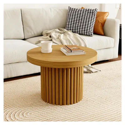 Produktbild von Runder Beistelltisch in natürlicher Holzfarbe für Wohnzimmer und Schlafzimmer 60x60x41cm