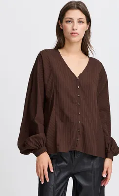 Image de b.young BYJayelle Chemise pour femme Chemise à col en V Patte de boutonnage Manches bouffantes Coupe régulière