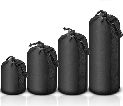 Image de INF Ensemble de 4 pochettes d'objectif en néoprène noir pour appareil photo