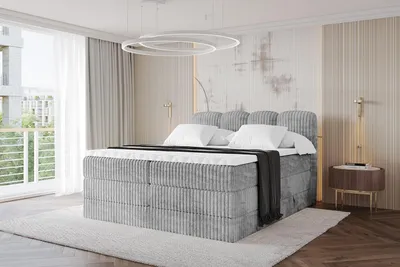 Produktbild von ALTDECOR Boxspringbett - NINA KING - 140x200 Hellgrau- Komplett-Set mit H3 und H4 Matratzen und Topper, Polsterbett mit Bettkästen, Lattenrost, Bett mit Stauraum, Doppelbett, Boxbett