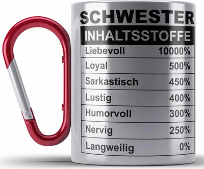 Produktbild von Trendation - Edelstahl Tasse Karabiner für Schwester Geschenk Spruch Sprüche Geschenkidee Beste Schwester Inhalsstoffe Geburtstag (Rot)