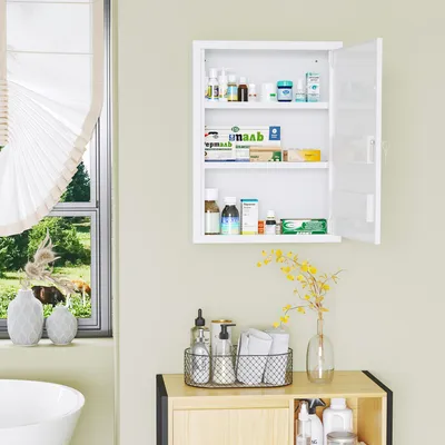 Produktbild von SUGIFT Medizinschrank abschließbar, 3 Fächer, Hängeschrank Stahl, Weiß | 40 x 15 x 53,5 cm | 2 Schlüssel | mit Rezeptfach