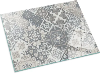 Produktbild von Dekoratives Mosaikmuster – Glasbodenplatte für – Kaminofen – Kaminplatte Glas – Schutzglas – Funkenschutzplatte –Glasbodenplatte Feuerfeste – Hitzeschutzplatte – Bodenschutz aus Glas – 80x60 cm