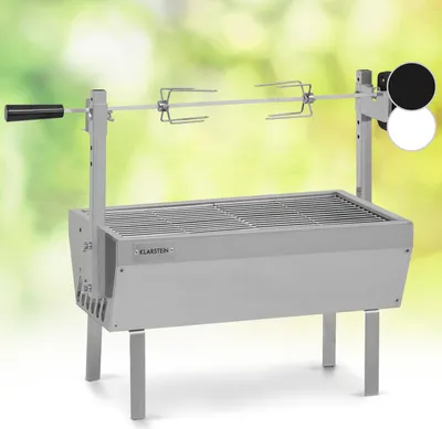 Image de Klarstein Tourne Broche Electrique 2 en 1, Mechoui, Rotisserie et Gril de Barbecue, Broche Cochon de Lait, Tourne Broche Barbecue avec 2 Broches, Rotissoire, Mini Bbq Grill Barbecue Inox sur Roues