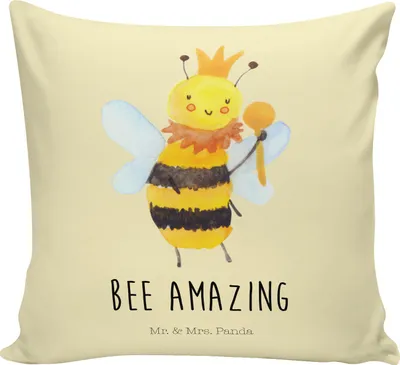 Produktbild von Mr. & Mrs. Panda Sofa Kissen Biene König - Gelb Pastell - Geschenk, für, Deko, Sofakissen 40x40, zier, Dekokissen