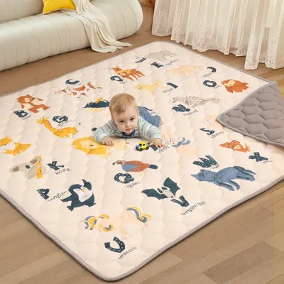 Zdjęcie produktu dla Mata do zabawy dla niemowląt Comomy, miękka mata do raczkowania wykonana z bawełny, składana antypoślizgowa mata do zabawy na podłodze, mata do kojca, 180 x 200 cm, beżowa litera