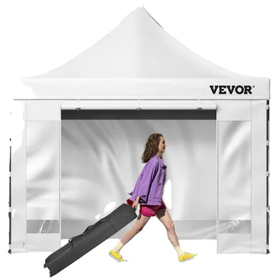 Immagine prodotto di VEVOR gazebo pieghevole 3x3m gazebo pieghevole 240g poliestere rivestito in PVC gazebo pop-up 1,95-2,13m regolabile tenda da festa tenda da spiaggia bianco per matrimoni o altre attività commerciali
