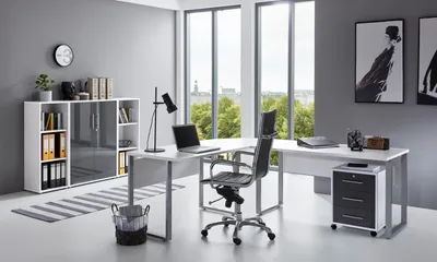 Produktbild von Büromöbel-Set TABOR PRO 2 in weiß / anthrazit Hochglanz, Arbeitszimmer Komplett-Set