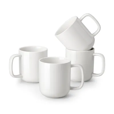 Produktbild von VANCASSO Becher Set, 4-tlg Porzellan Tassen, 360ml Trinkbecher, Kaffeebecher mit Henkel, Weiß