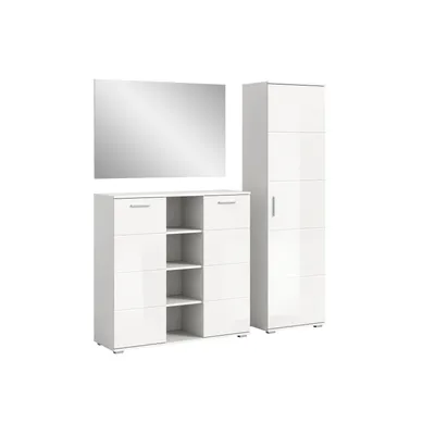 Produktbild von Prego Garderobenmöbel Set 3 Teile Hochglanz weiß, weiß.