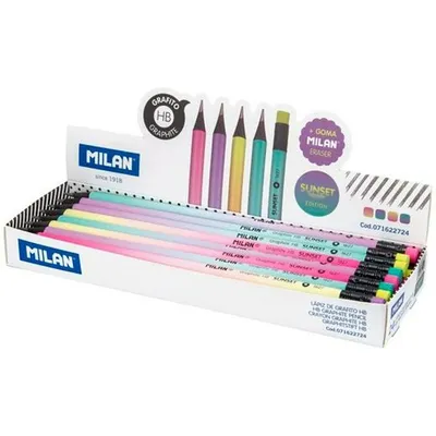 Produktbild von Milan Display Box 24 Hb Graphitstifte Mit Radiergummi Sunset Serie Durchsichtig Durchsichtig One Size