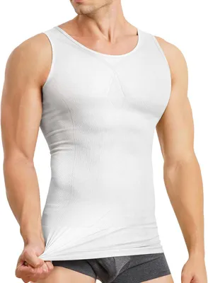 Produktbild von Heren Kompressions-Shapewear-Hemd, ärmellos, weiß, feuchtigkeitstransportierend