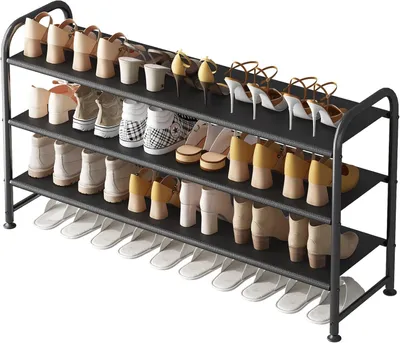 Productafbeelding van Metalen schoenenrek met 3 niveaus, 108 x 29 x 62 cm, geschikt voor 12-18 paar schoenen, schoenenopslag voor de hal