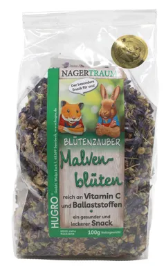 Produktbild von HUGRO Nagertraum Malvenblüten | Einzelfuttermittel für alle Nager und Kaninchen | 100 % Malvenblüten | 100 g