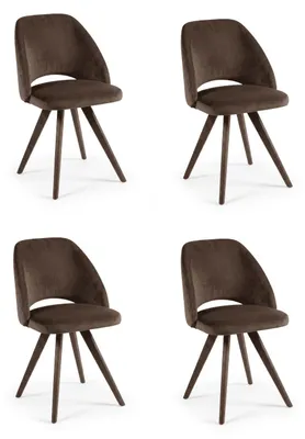 Immagine prodotto di Set di 4 eleganti sedie da pranzo in velluto marrone, stile vintage