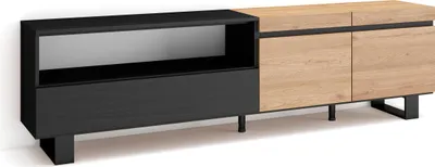 Produktbild von TV-Schrank, Lowboard, 200x35x57cm, Für TV-Geräte bis zu 80", Industriedesign, Eiche Schwarz