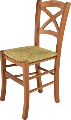 Produktbild von t m c s Tommychairs - Stuhl CROSS für Küche und Esszimmer, robuste Struktur aus lackiertem Buchenholz im Farbton Kirschholz und Sitzfläche aus Stroh
