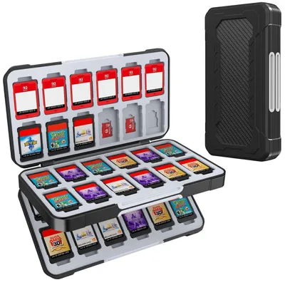 Produktbild von Aufbewahrungsbox für Nintendo Switch Spiele 48 Karten 24 Micro SD Carbon Schwarz