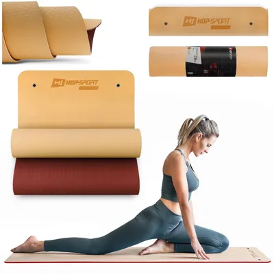 Produktbild von Hop-Sport Yogamatte mit Ösen HS-T008GM Gymnastikmatte aus TPE für Pilates ist rutschfest & Faltbar - 183 x 61 x 0,8 cm - orange/rot