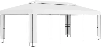 Productafbeelding van Paviljoen met dubbel dak, 3 x 6 meter, wit. Weersbestendige pergola met waterdicht polyesterdak, stalen frame met poedercoating, ideaal als tuintent