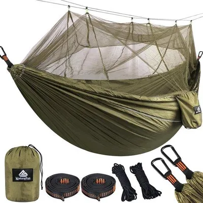 Produktbild von Famanu Hängematte ultraleicht - 300 kg Tragkraft - atmungsaktiv und schnelltrocknend - Parachutenylon - inklusive Premium Karabinerhaken und