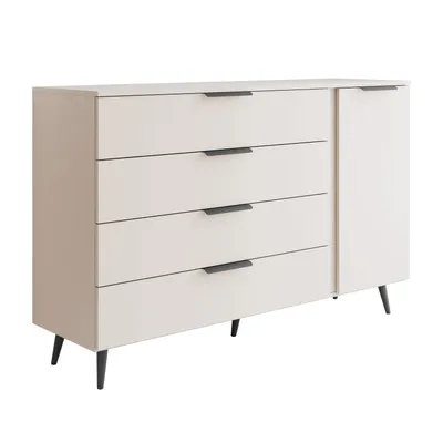 Produktbild von Kommode LINA KASZMIR 1D4S auf hohen Beinen schwarz/Kaschmir mit LED-Beleuchtung, Breite 140 cm