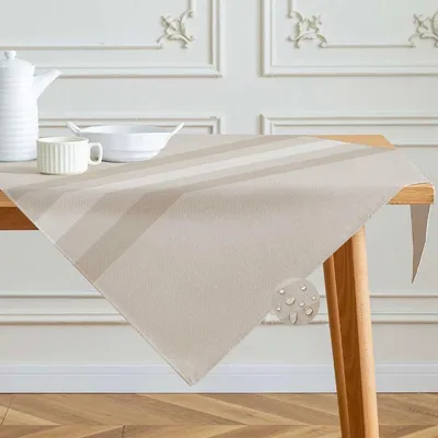 Produktbild von Wachstuch, abwaschbar - Polyester im Leinen-Look - Beige - 100 x 100 cm - Streifenmuster, geeignet für Innen- und Außenbereich