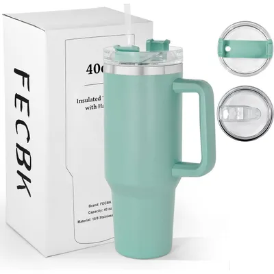 Image de Gourde isotherme avec paille et anse, 1,2L, couleur turquoise, en acier inoxydable, isolation sous vide, conserve les boissons chaudes pendant 12 heures et froides pendant 34 heures, compatible lave-vaisselle