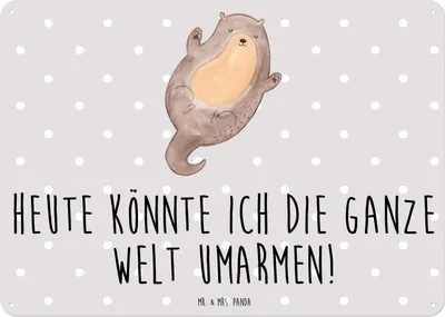 Produktbild von Mr. & Mrs. Panda Schild Otter Umarmen DIN A3 - Grau Pastell - Geschenk, Optimistisch, tafel, Seeotter See, Blechschild, glücklich, Wandbild, gut Gelaunt, Türschild, Hallo