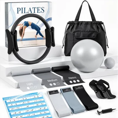 Obrázok produktu pre Pilates set 13-dielny, pilates kruh, lopta, odporové gumy, taška, pre domáce cvičenie