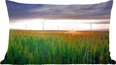 Produktbild von MuchoWow® Zierkissen Sofakissen Wohnzimmer Dekokissen 50x30 cm Windmühle - Sonne - Gras - Wohnzimmerdekoration - Polster mit Photo