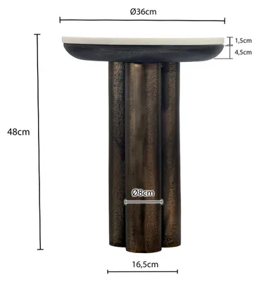 Obrázok produktu pre WOHNLING Odkladací stolík z kovu s bielou mramorovou doskou, 36 cm, okrúhly, hliníkový, stolík do obývačky, stolík k pohovke, konferenčný stolík, stolík do obývačky, ručná výroba