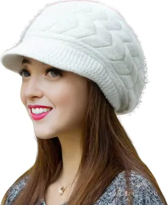 Produktbild von Damen-Wintermütze dicker Plüsch gestrickt kurze Krempe Wärmespeicherung winddichte Kopfbedeckung einfarbig für Pendeln Outdoor-Mütze-Weiß