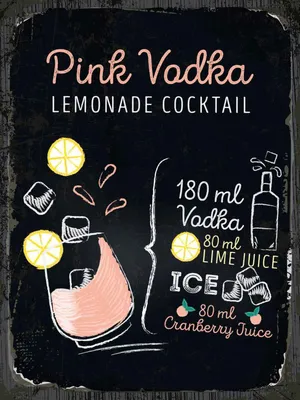 Produktbild von vianmo Holzschild 40x30 cm Pink Vodka Cocktail Recipe Essen Trinken