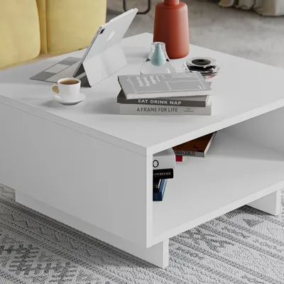 Produktbild von DECORTIE Hola Moderner Couchtisch Weiß Mehrzweck 60 x 60 x 32 cm