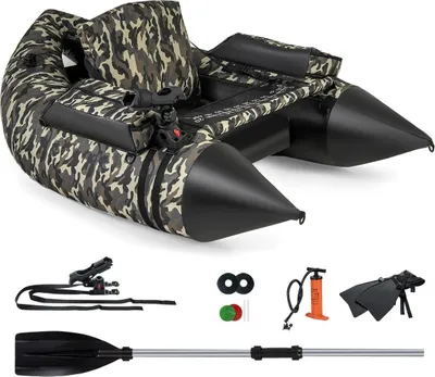 Produktbild von Aufblasbares Schlauchboot mit Flossen & Fischlineal & Rutenhalter Angelboot Camouflage