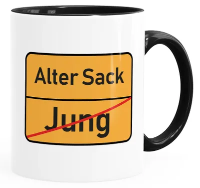 Produktbild von Kaffee-Tasse Alter Sack Geschenk Geburtstag Bürotasse lustige Sprüche Kaffeebecher MoonWorks® schwarz Keramik-Tasse