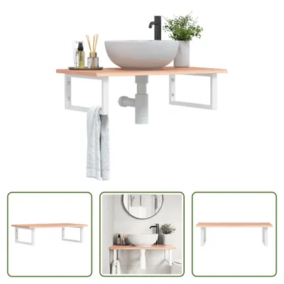Image de The Living Store Plan de toilette avec support Acier et bois massif Chêne