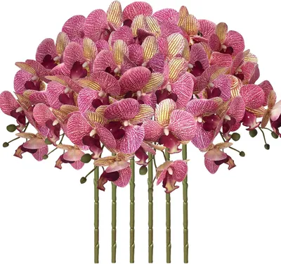 Productafbeelding van Nep Orchideeën - Zijden Bloemen - Huis Decoratie - Real Touch Materiaal - 80 cm Lengte - Paars Gevlekt