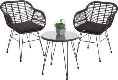 Produktbild von Poly-Rattan Garnitur HWC-G17, Balkon-Set Gartengarnitur Sitzgruppe Stuhl, Seil - anthrazit, Kissen anthrazit