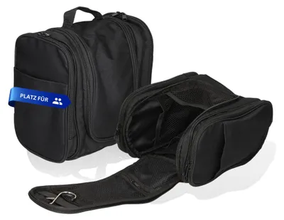 Produktbild von Kulturbeutel zum Aufhängen 'Essential' - Kulturtasche für Damen und Herren - Travel bag mit 8 Netzfächern für unterwegs - Kulturtasche mit Tragehenkel schwarz