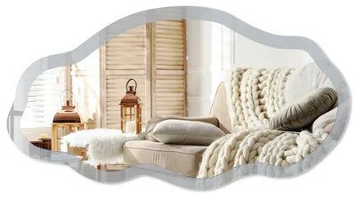 Imagen del producto de Espejo de pared moderno con un marco decorativo – 90x45 cm – Espejo asimétrico de diseño libre – Decoración original para espejos, ideal para salones, pasillos y dormitorios – Color gris moderno, Imagen generada por IA
