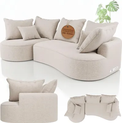 Produktbild von Juskys Sofa Tirano - modernes Bouclé Ecksofa, Creme Couch mit Ottomane links