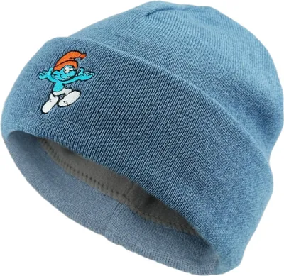 Productafbeelding van Bavarian Caps kinder muts met omslag en hoogwaardige borduursel van "De Smurfen", blauw, maat: one size