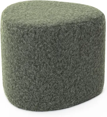 Immagine prodotto di Pouf imbottito moderno, ideale come seduta per il tavolino da trucco, in tessuto effetto peluche color verde. Forma organica, comodo e versatile, perfetto per il soggiorno e la camera da letto. Robusto e facile da pulire